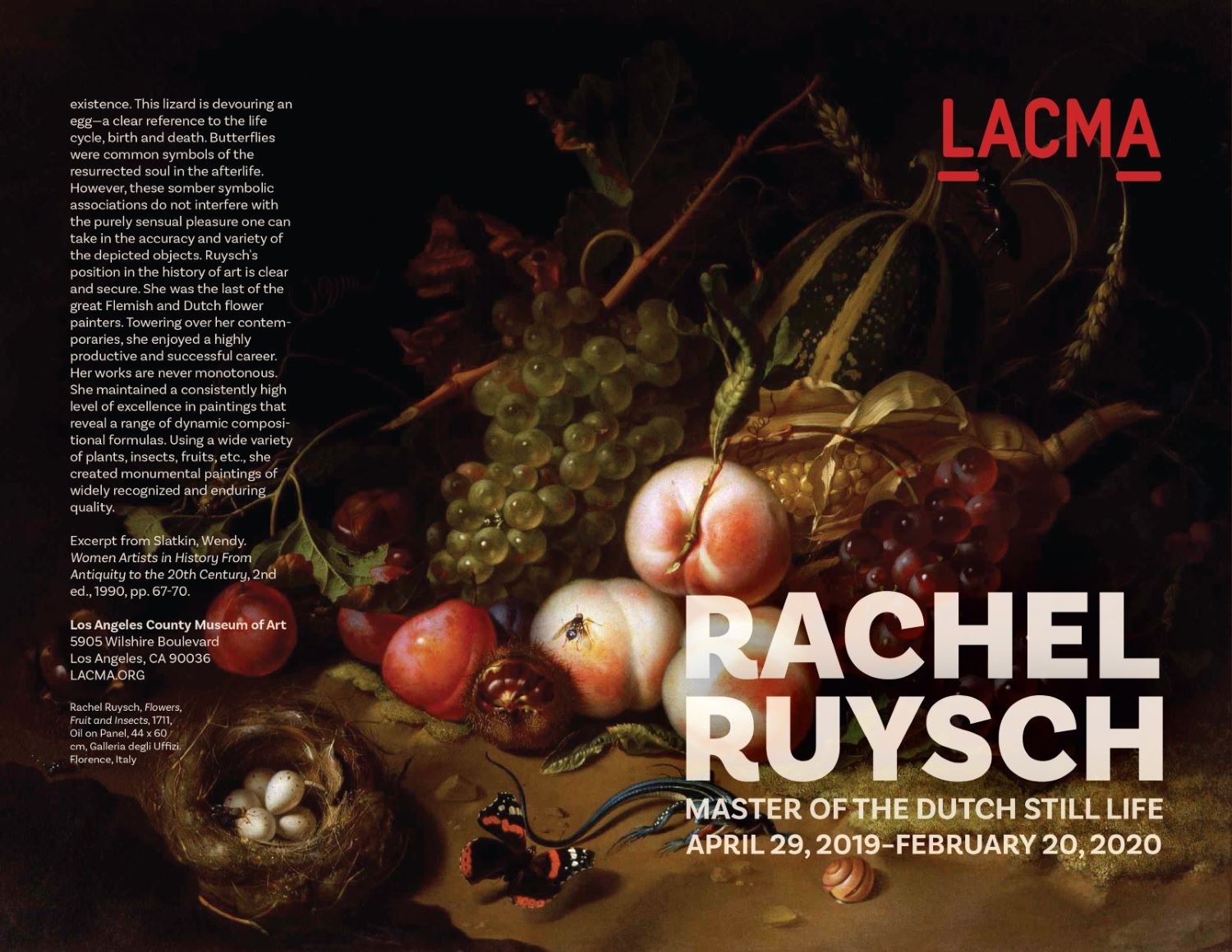 Cover pages of Rachel Ruysch pamphlet with full image of Flowers, Fruit, and Insects